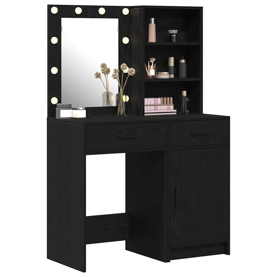 Ensemble de table de maquillage avec LED 2 pcs Chêne noir - 3