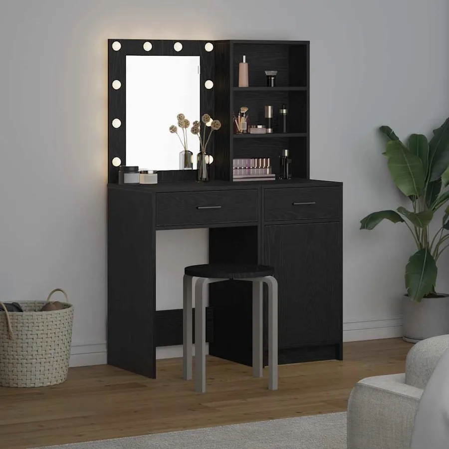 Ensemble de table de maquillage avec LED 2 pcs Chêne noir - 4