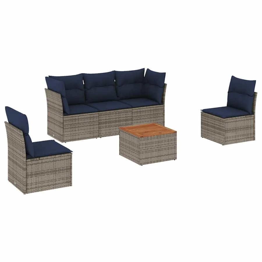 Salon de jardin 6 pcs avec coussins gris résine tressée - 2