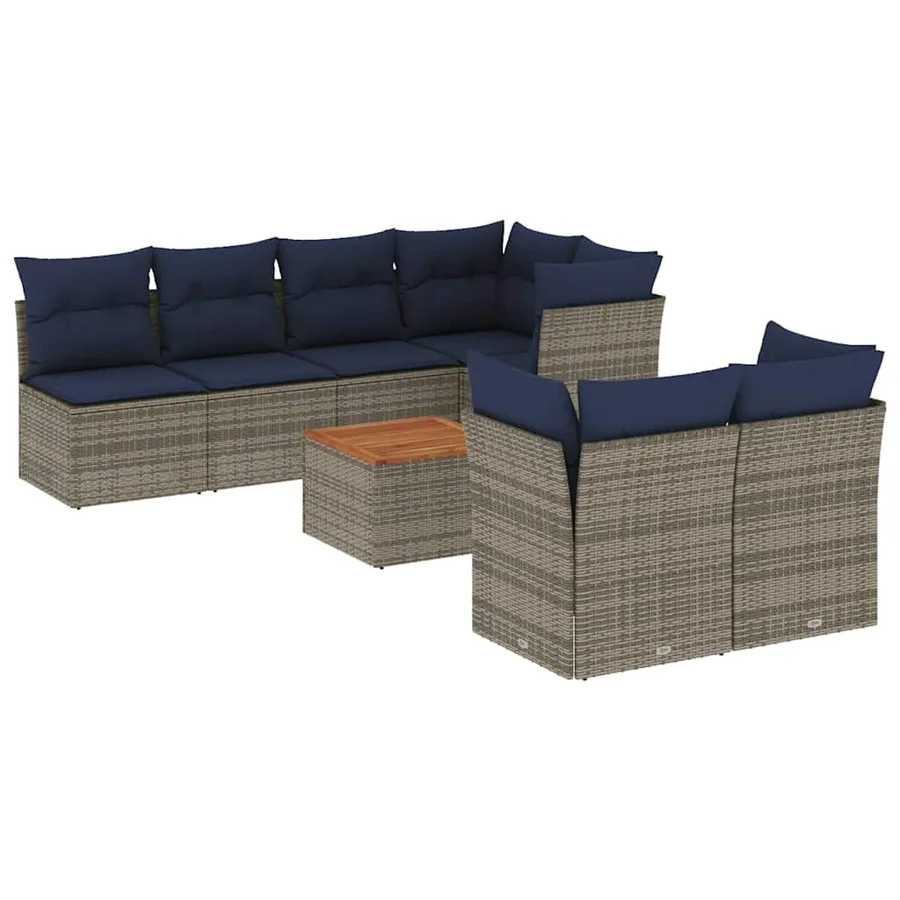 Salon de jardin 8 pcs avec coussins gris résine tressée - 2