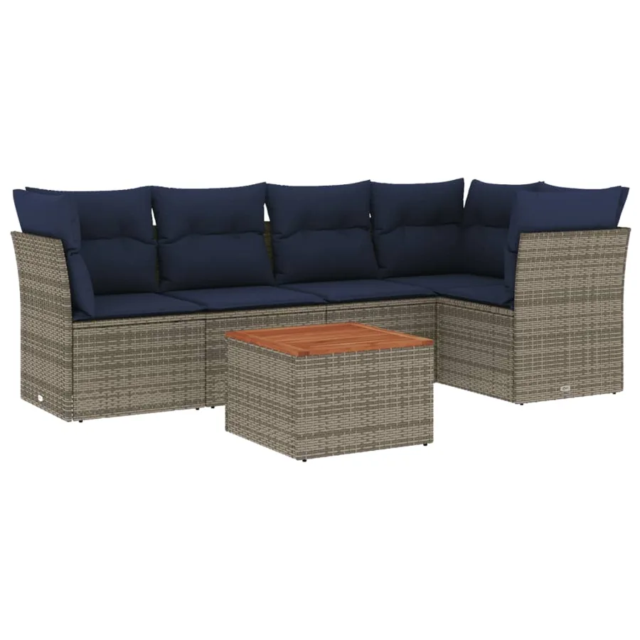 Salon de jardin 6 pcs avec coussins gris résine tressée - 2