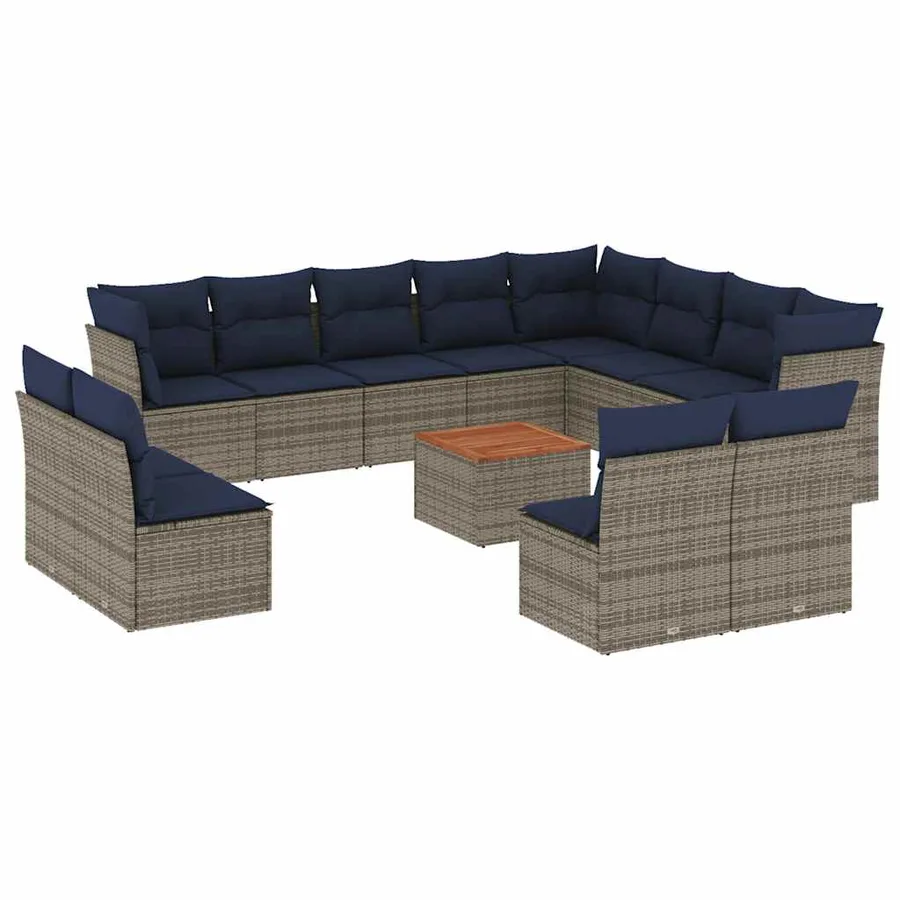 Salon de jardin avec coussins 13 pcs gris résine tressée - 2