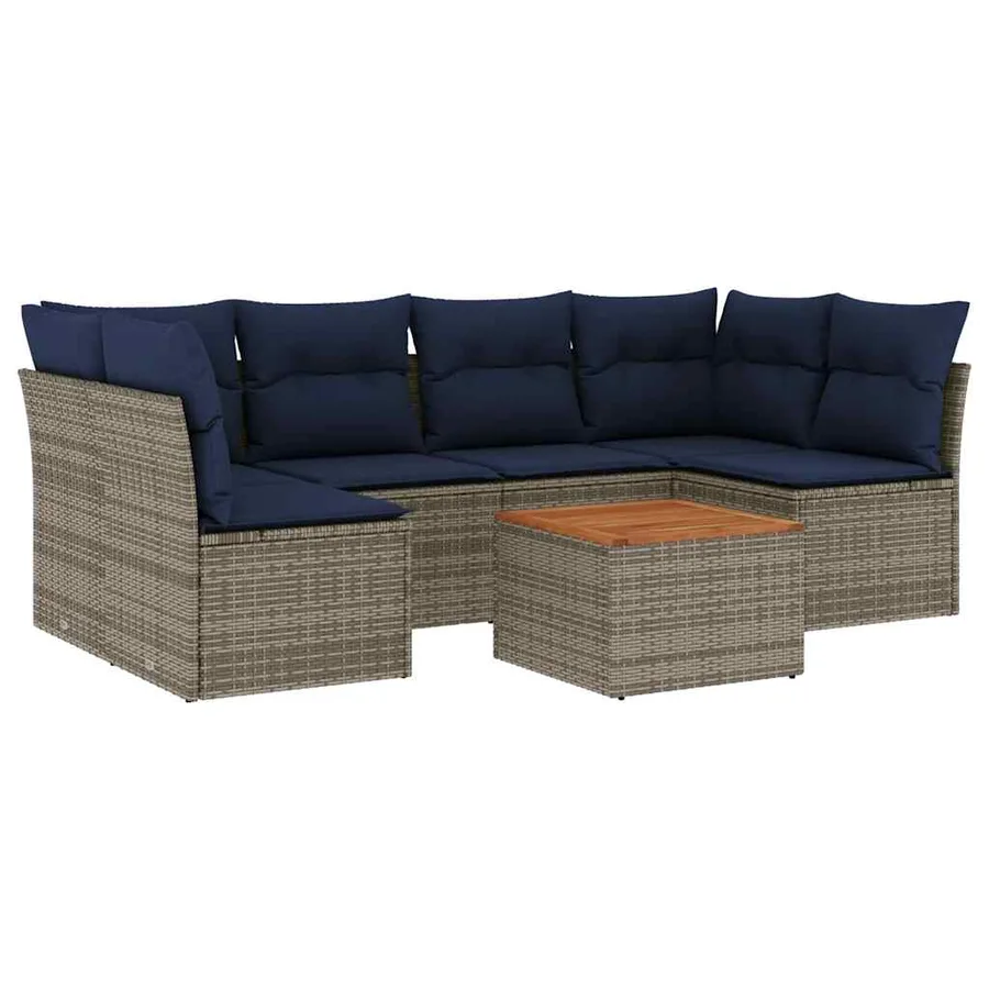 Salon de jardin 7 pcs avec coussins gris résine tressée - 2