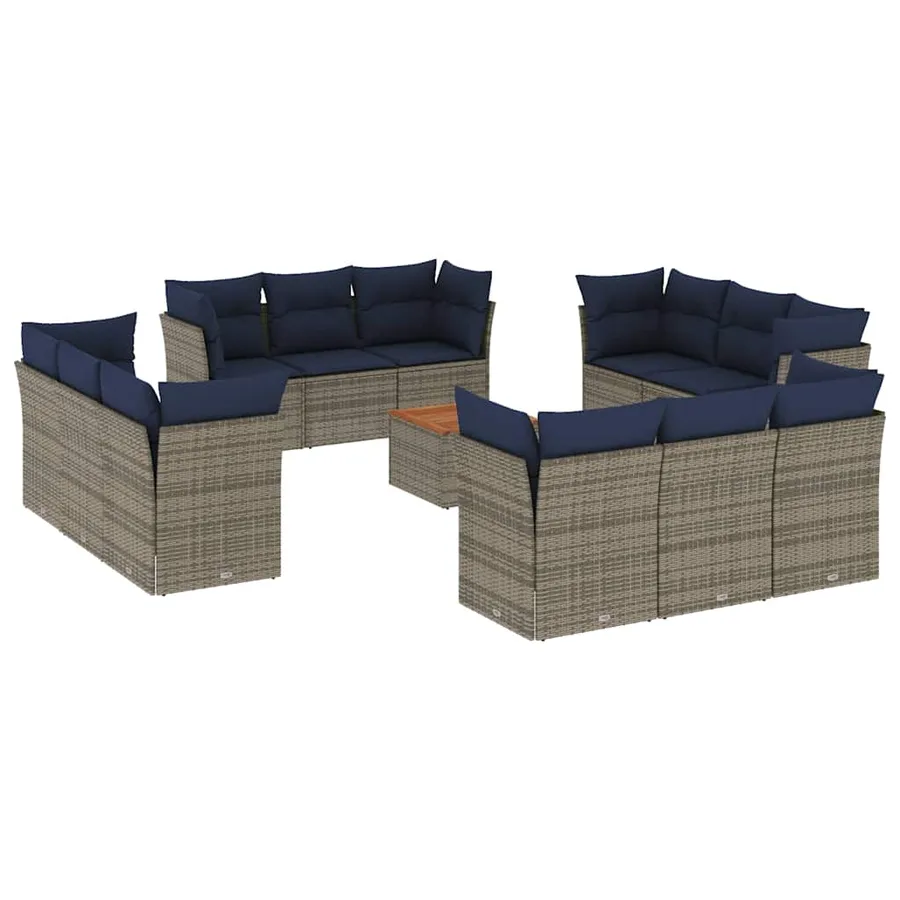 Salon de jardin avec coussins 13 pcs gris résine tressée - 2