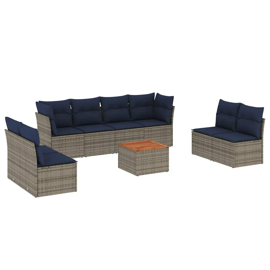 Salon de jardin 9 pcs avec coussins gris résine tressée - 2