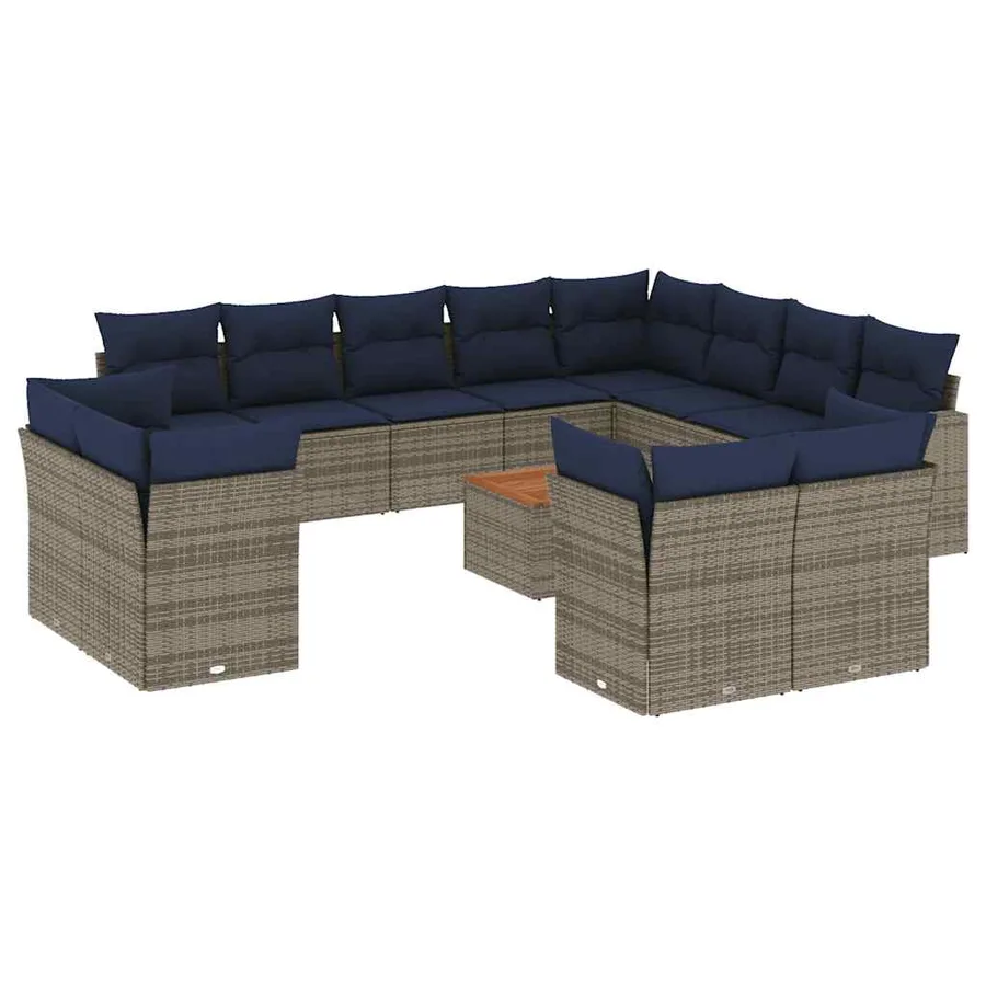 Salon de jardin avec coussins 13 pcs gris résine tressée - 2