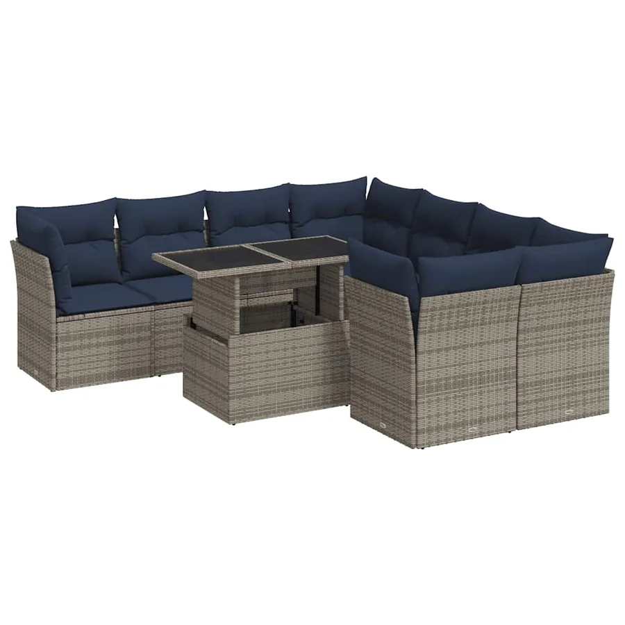Salon de jardin avec coussins 9 pcs gris résine tressée acacia - 2