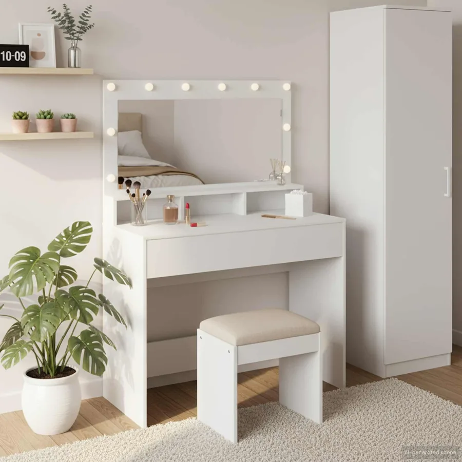 Table de Toilette Blanc 100 x 41 x 135 cm Bois d'ingénierie