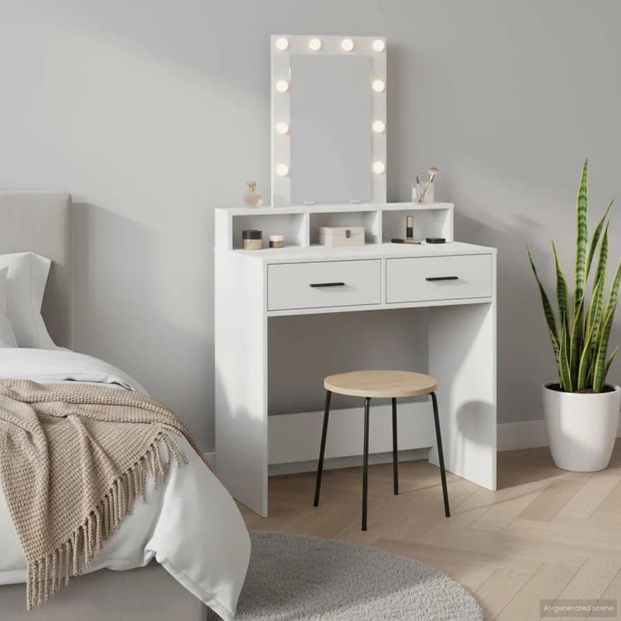 Table de Toilette Blanc 79 x 41 x 140 cm Bois d'ingénierie