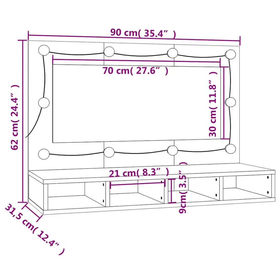 Armoire à miroir avec LED Chêne fumé 90x31,5x62 cm - 14