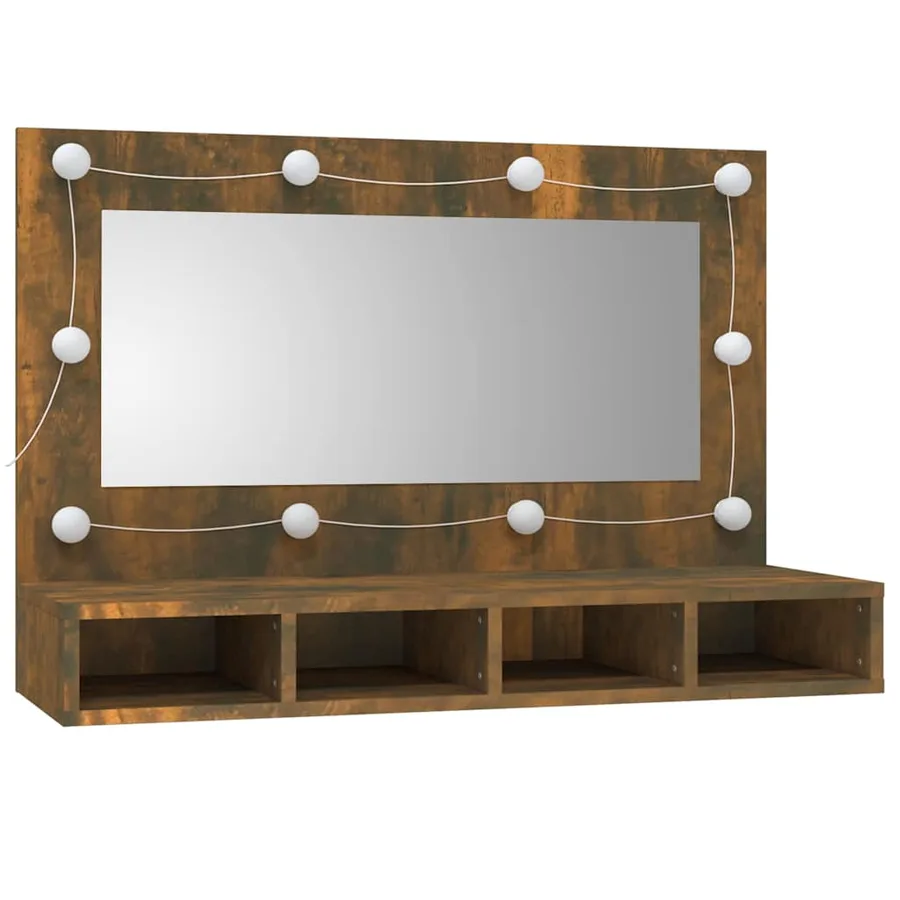 Armoire à miroir avec LED Chêne fumé 90x31,5x62 cm - 3
