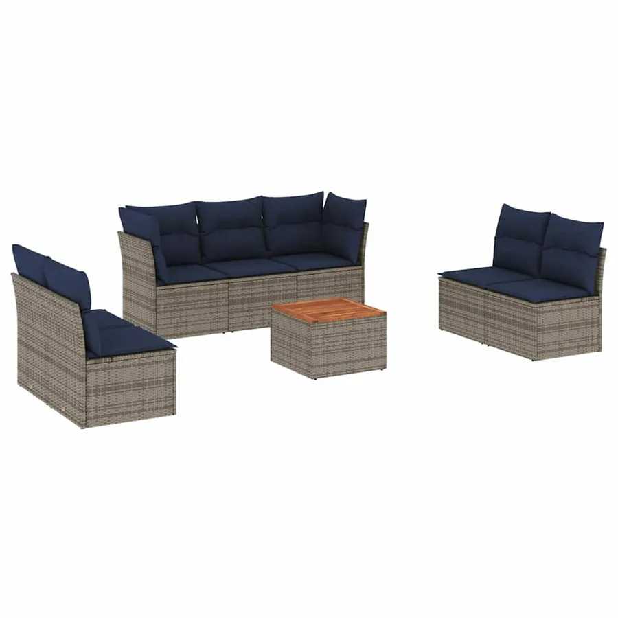Salon de jardin 8 pcs avec coussins gris résine tressée - 2