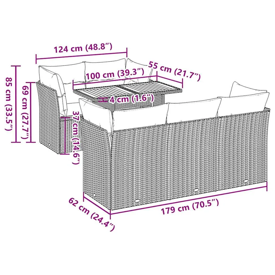 Salon de jardin 6 pcs avec coussins gris résine tressée - 11