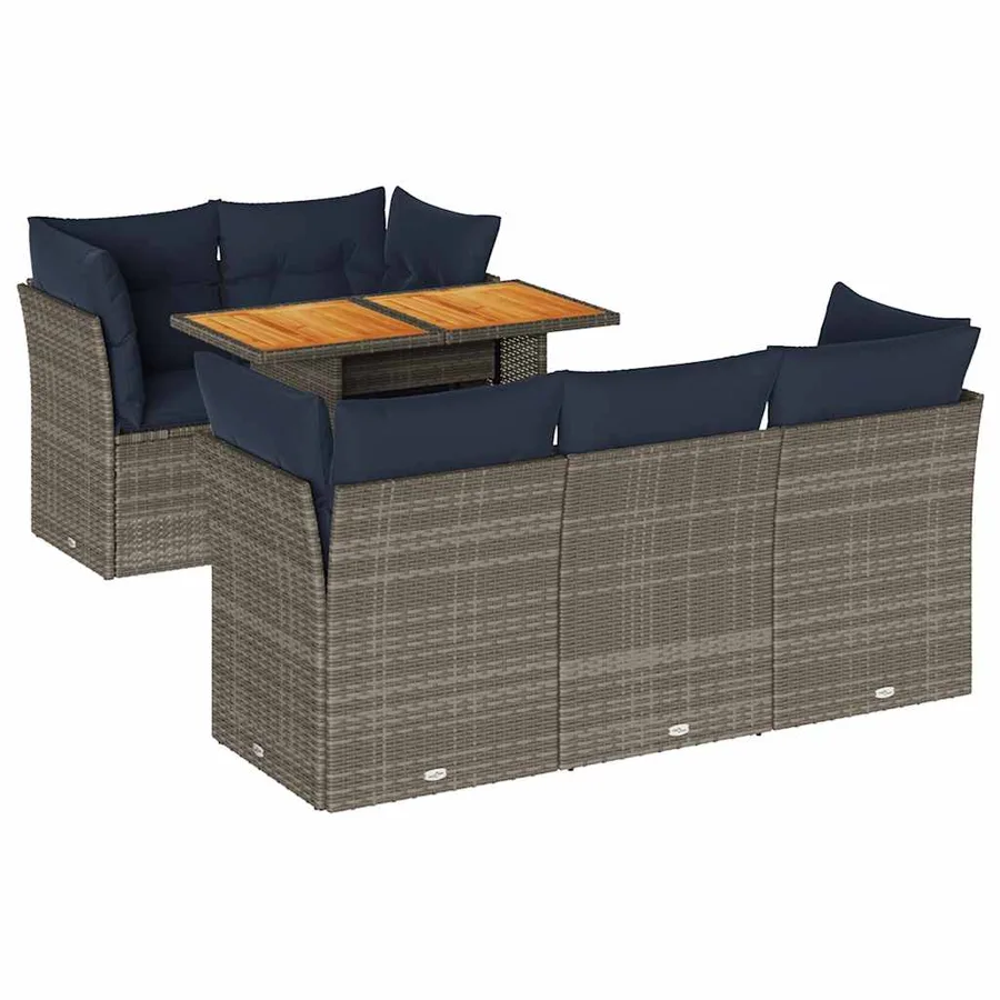 Salon de jardin 6 pcs avec coussins gris résine tressée - 2