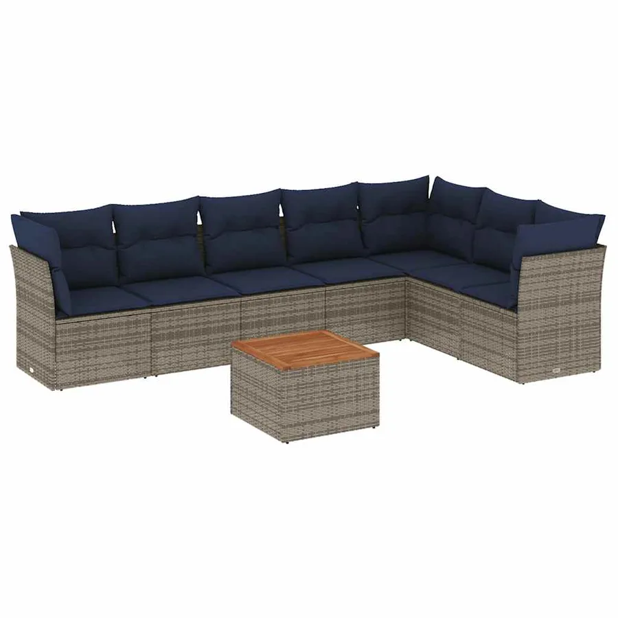 Salon de jardin 8 pcs avec coussins gris résine tressée - 2