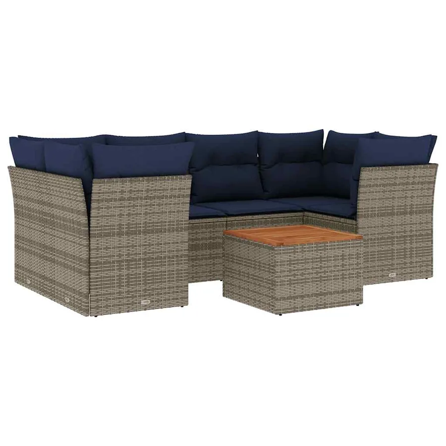 Salon de jardin 7 pcs avec coussins gris résine tressée - 2