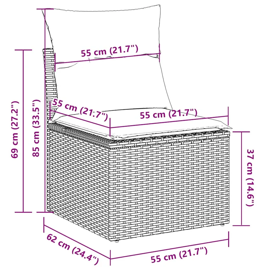 Salon de jardin 5 pcs avec coussins gris résine tressée - 11