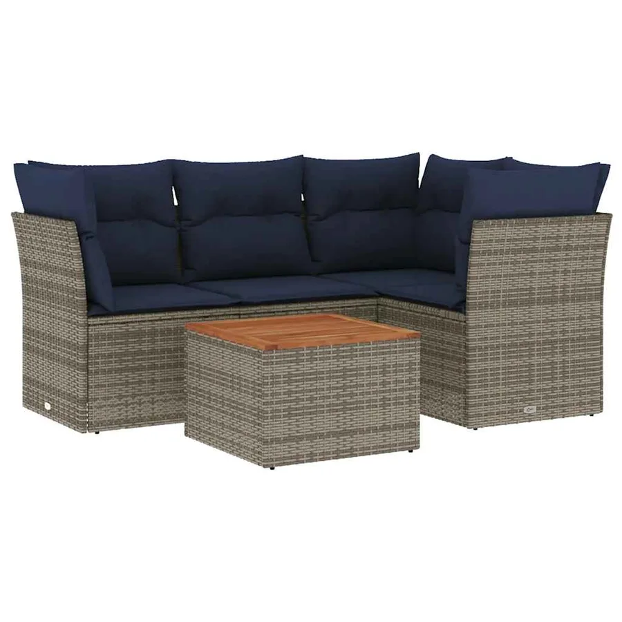 Salon de jardin 5 pcs avec coussins gris résine tressée - 2