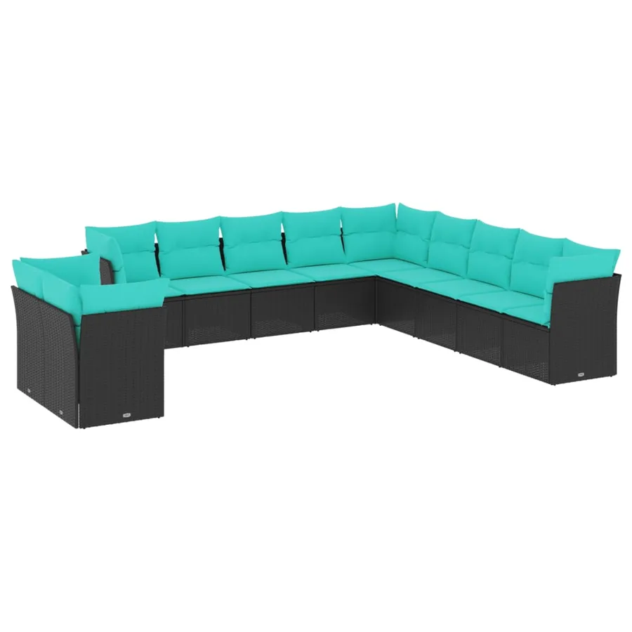 Salon de jardin 11 pcs avec coussins noir résine tressée - 2