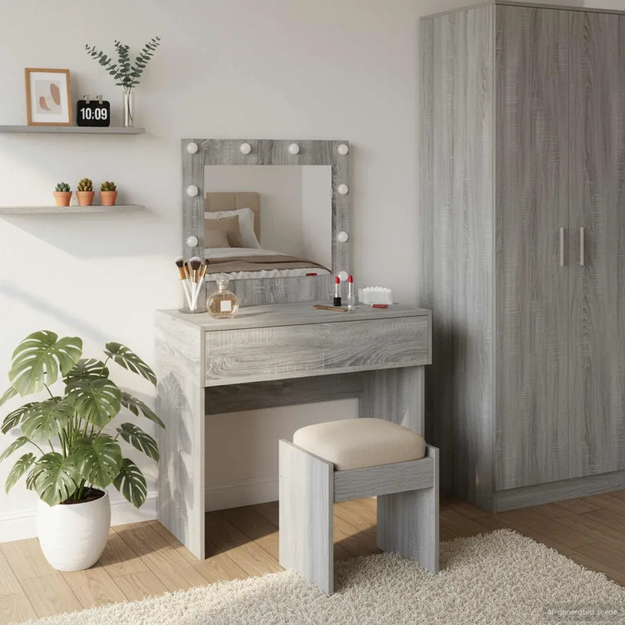 Table de Toilette Gris 83 x 40 x 70 cm Bois d'ingénierie