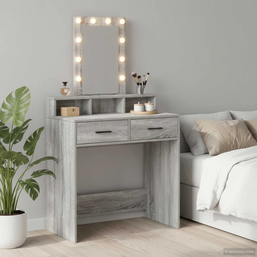 Table de Toilette Gris 79 x 41 x 140 cm Bois d'ingénierie