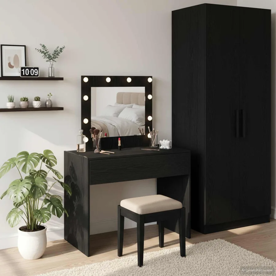 Table de Toilette Noir 83 x 40 x 70 cm Bois d'ingénierie
