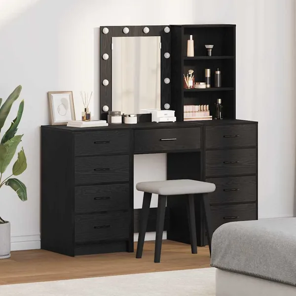 Table de Toilette avec tiroir 3 pcs Noir Bois d'ingénierie