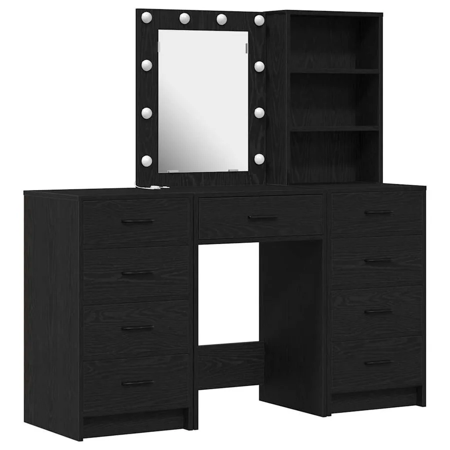 Table de Toilette avec tiroir 3 pcs Noir Bois d'ingénierie - 2