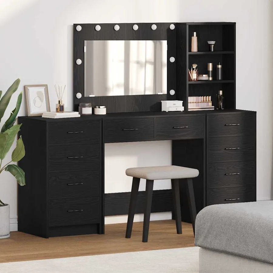 Table de Toilette 3 pcs Chêne noir Bois d'ingénierie