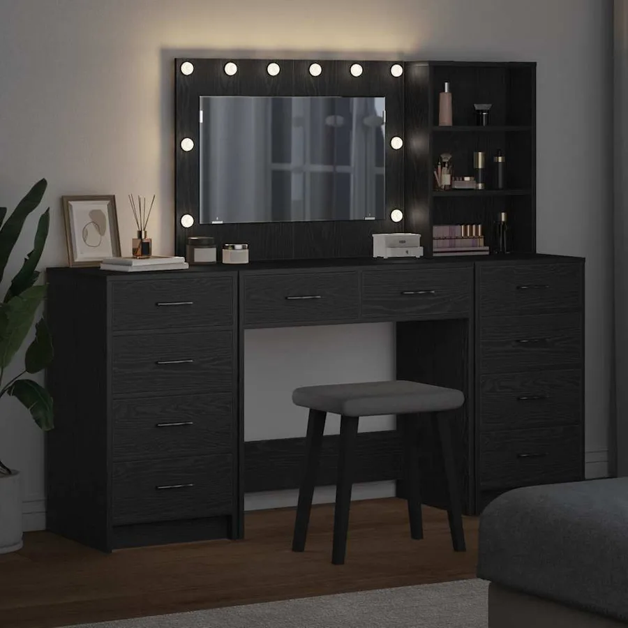Table de Toilette 3 pcs Chêne noir Bois d'ingénierie - 4