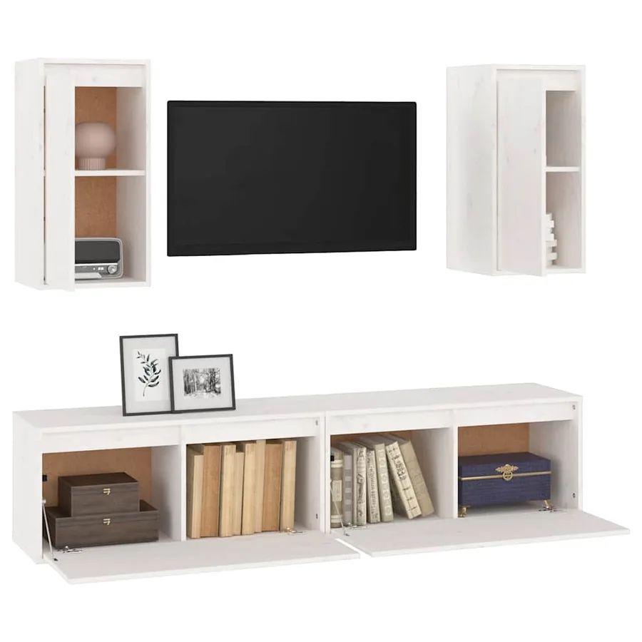 Meubles TV 4 pcs Blanc Bois massif de pin - 4