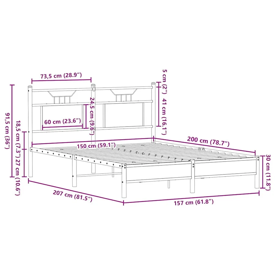 Cadre de lit sans matelas chêne marron 150x200 cm - 11