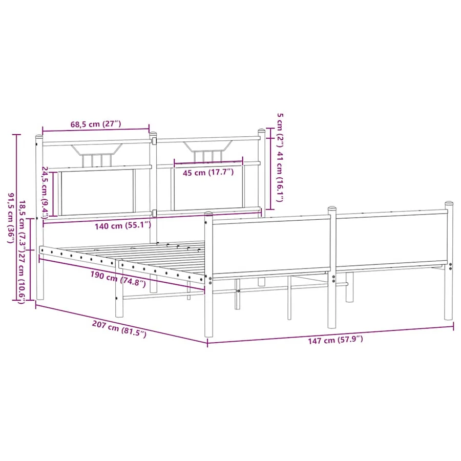 Cadre de lit sans matelas chêne marron 140x200 cm - 11