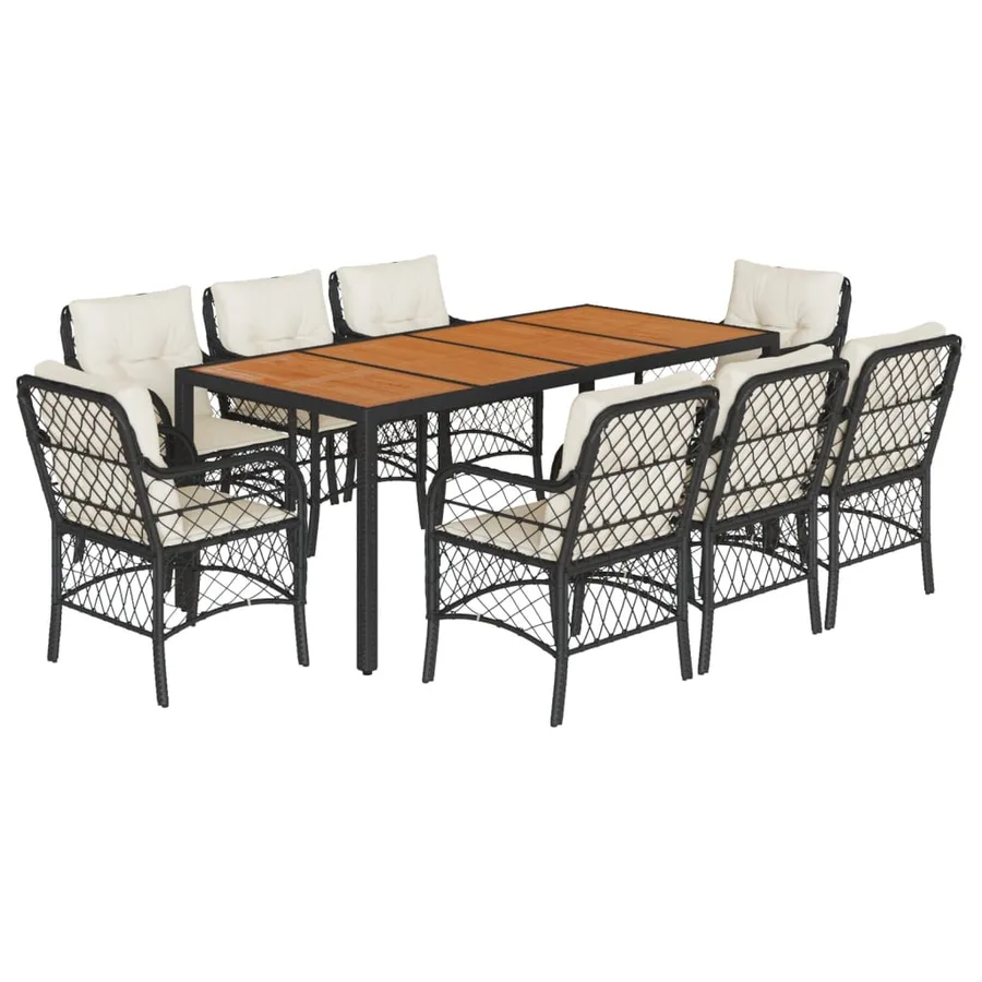 Ensemble à manger de jardin 9pcs coussins noir résine tressée - 2