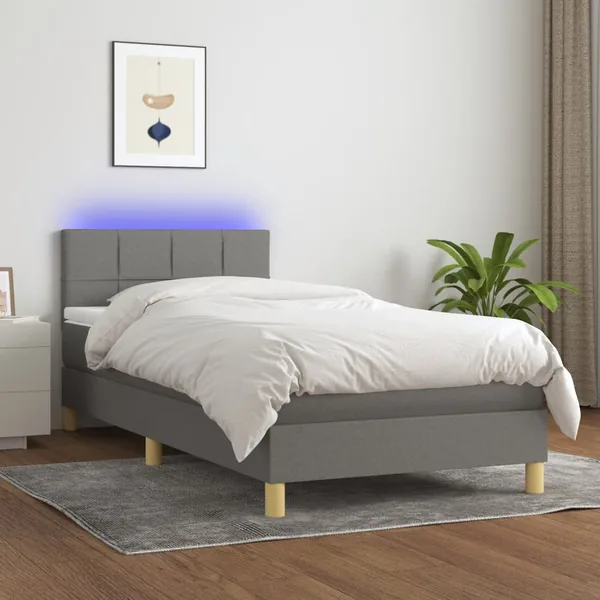 Sommier à lattes de lit et matelas et LED Gris foncé 100x200 cm