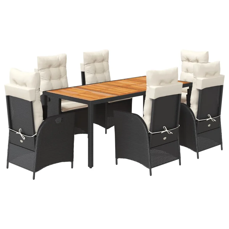 Ensemble à manger de jardin coussins 7pcs Noir Résine tressée - 2