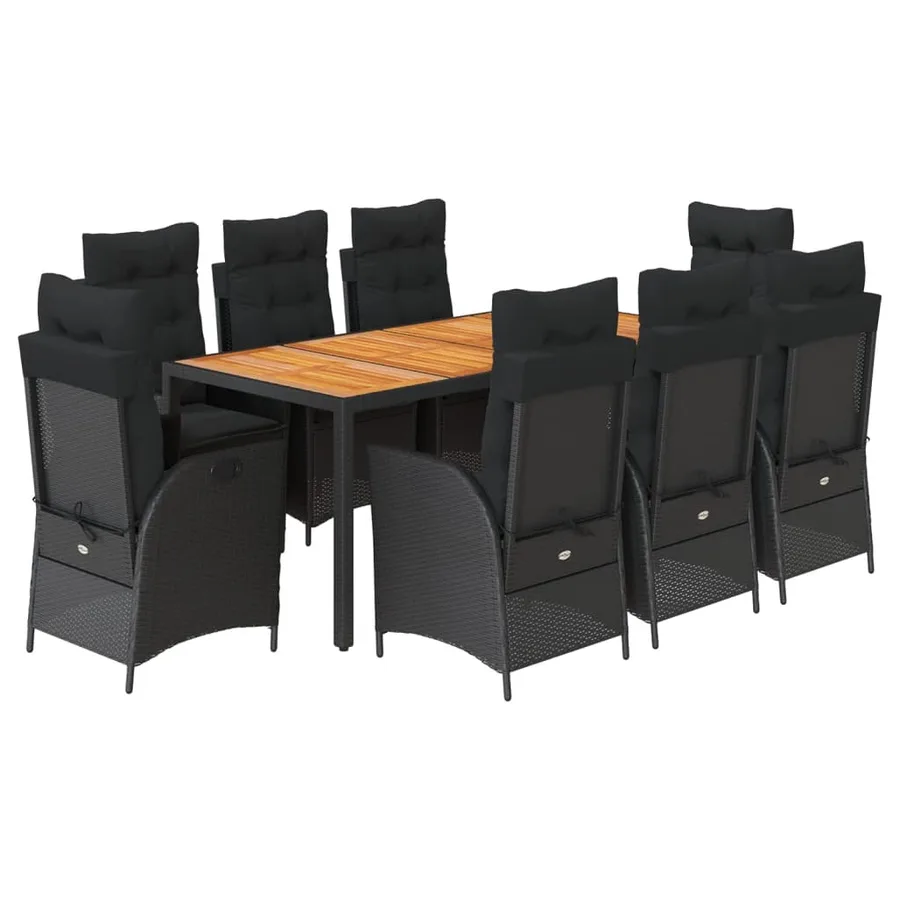 Ensemble à manger de jardin 9pcs coussins noir résine tressée - 2