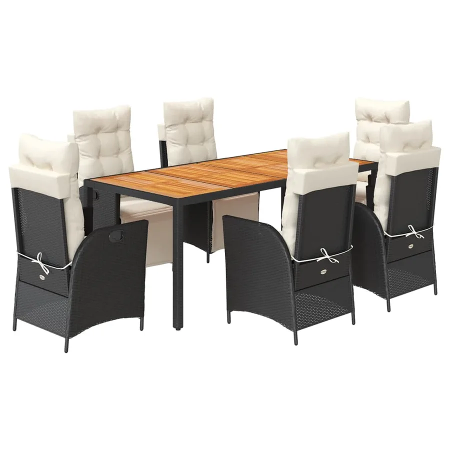 Ensemble à manger de jardin coussins 7pcs Noir Résine tressée - 2