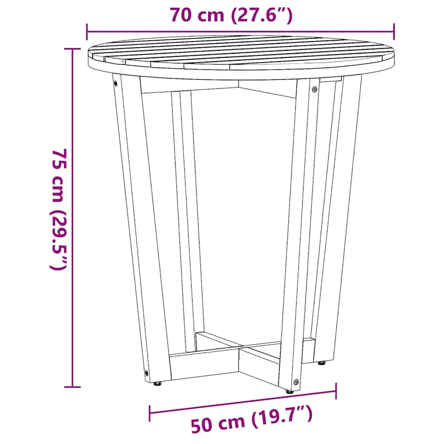 Table d'appoint de jardin ronde Ø70x75 cm en bois massif d'acacia - 12