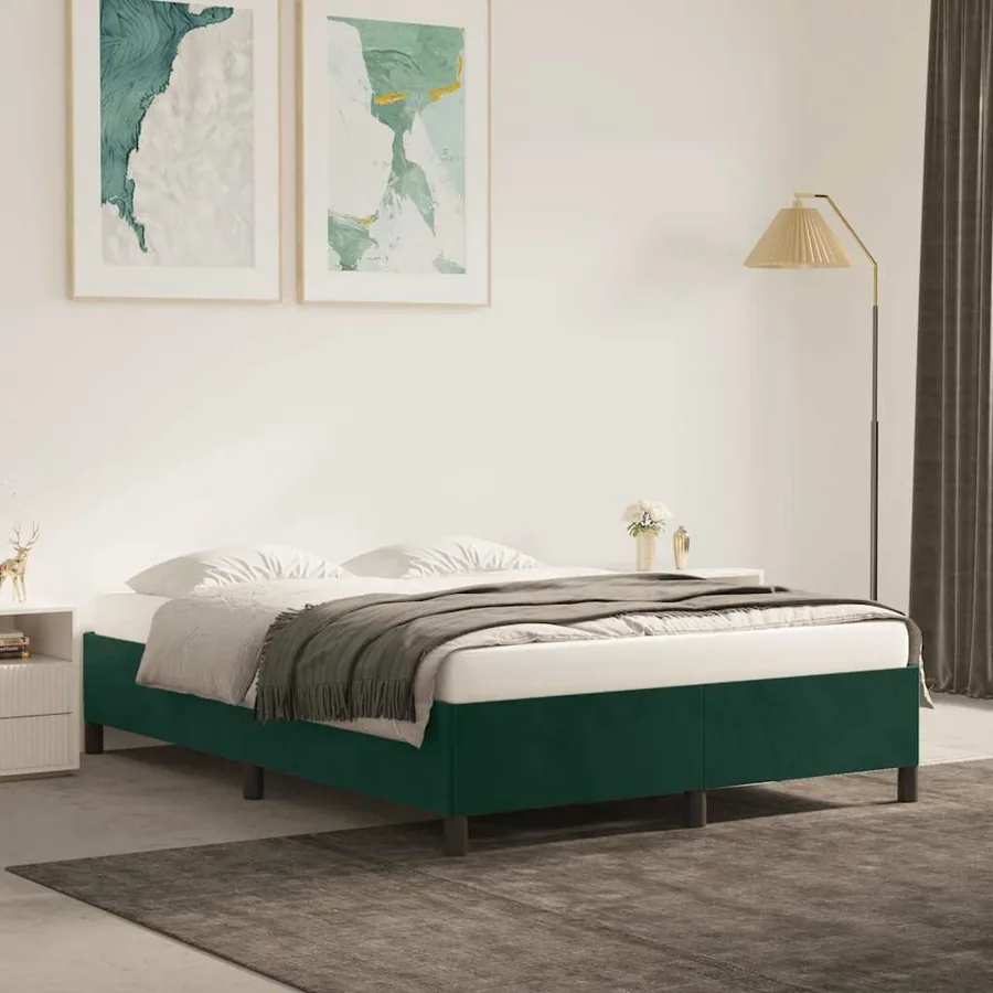 Cadre de lit sans matelas vert foncé 140x200 cm velours