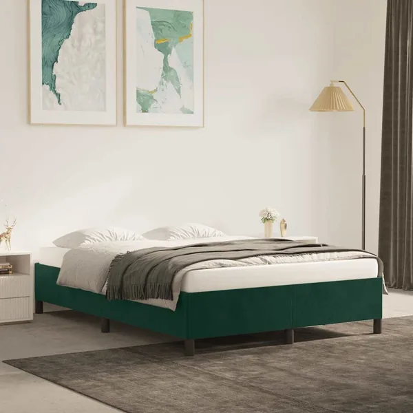 Cadre de lit sans matelas vert foncé 140x200 cm velours
