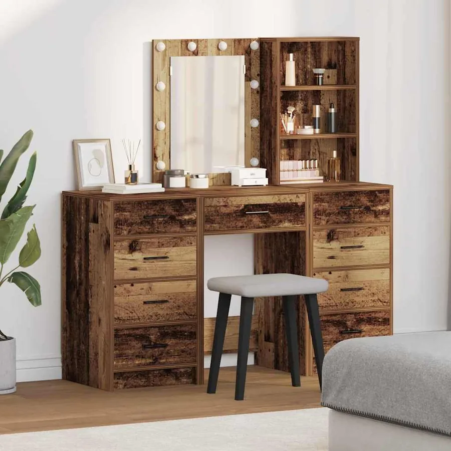 Table de Toilette avec tiroir 3 pcs Marron Bois d'ingénierie