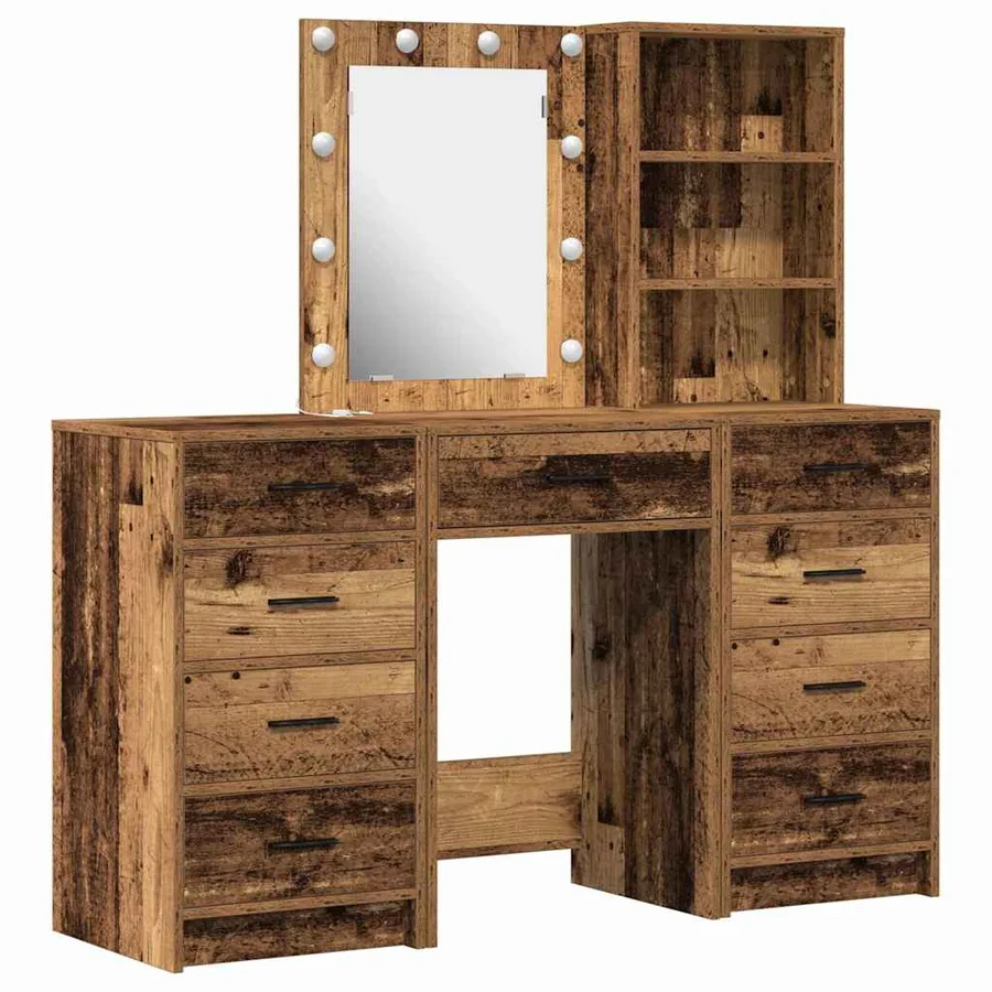 Table de Toilette avec tiroir 3 pcs Marron Bois d'ingénierie - 2