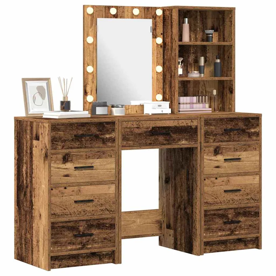 Table de Toilette avec tiroir 3 pcs Marron Bois d'ingénierie - 3
