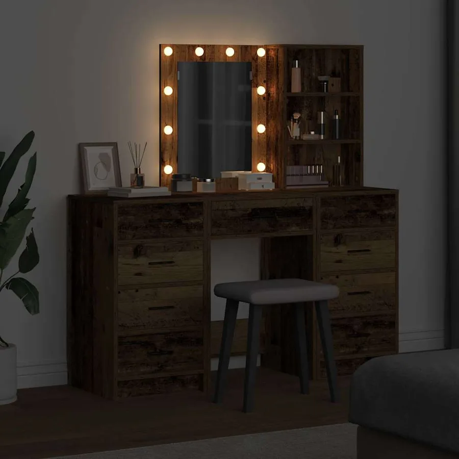 Table de Toilette avec tiroir 3 pcs Marron Bois d'ingénierie - 4