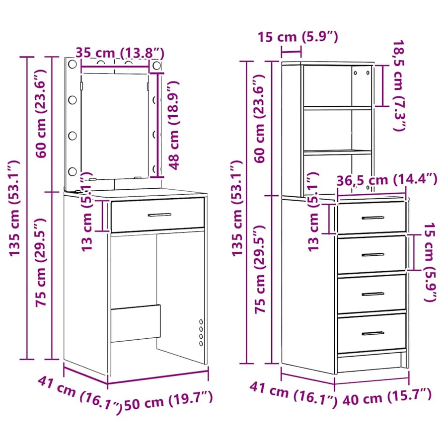 Table de Toilette avec tiroir 2 pcs Marron 50 x 41 x 135 cm - 14