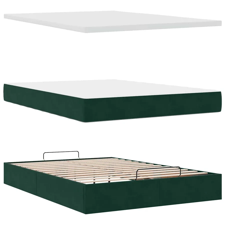 Cadre de lit ottoman avec matelas vert foncé 160x200 cm velours - 11