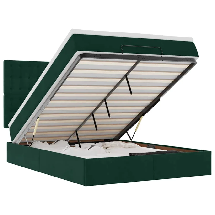 Cadre de lit ottoman avec matelas vert foncé 160x200 cm velours - 2