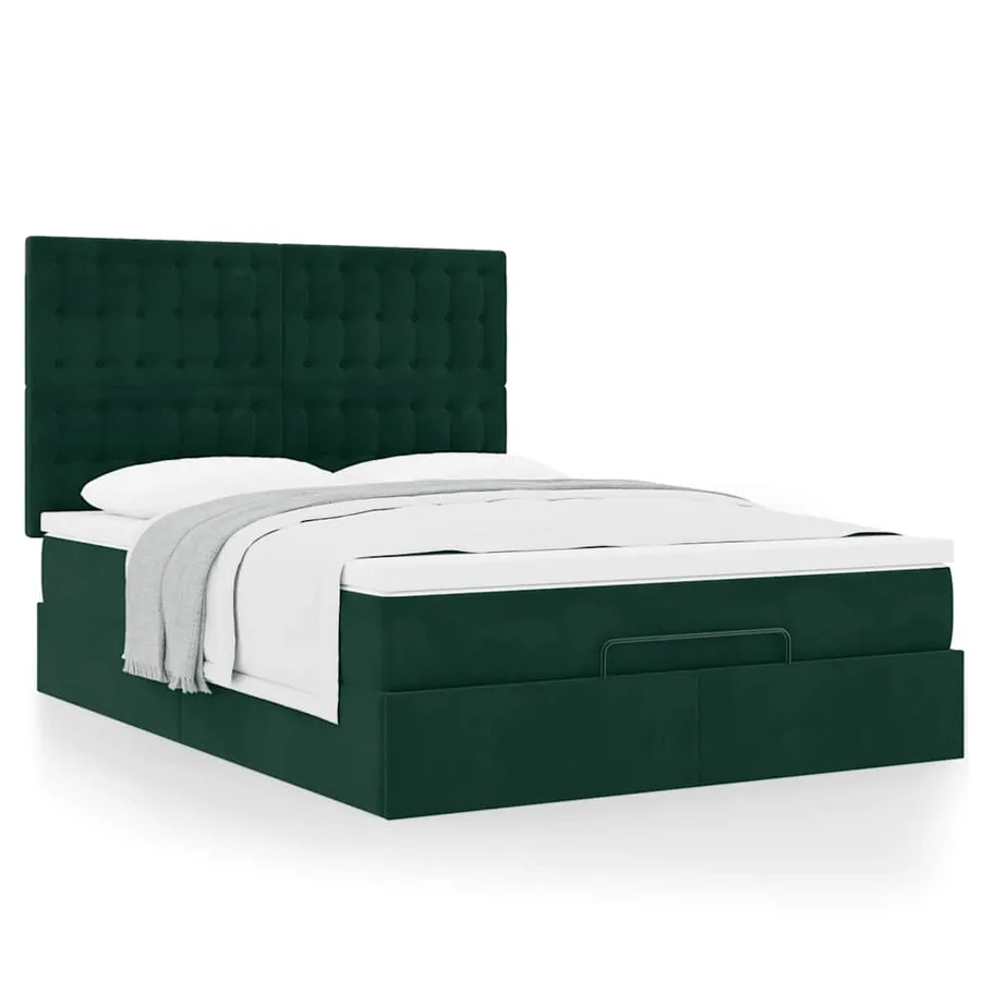 Cadre de lit ottoman avec matelas vert foncé 160x200 cm velours - 4