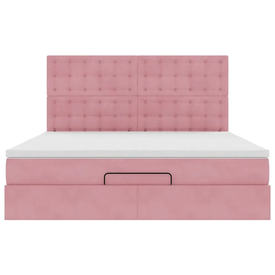 Cadre de lit ottoman avec matelas rose 160x200 cm velours - 13